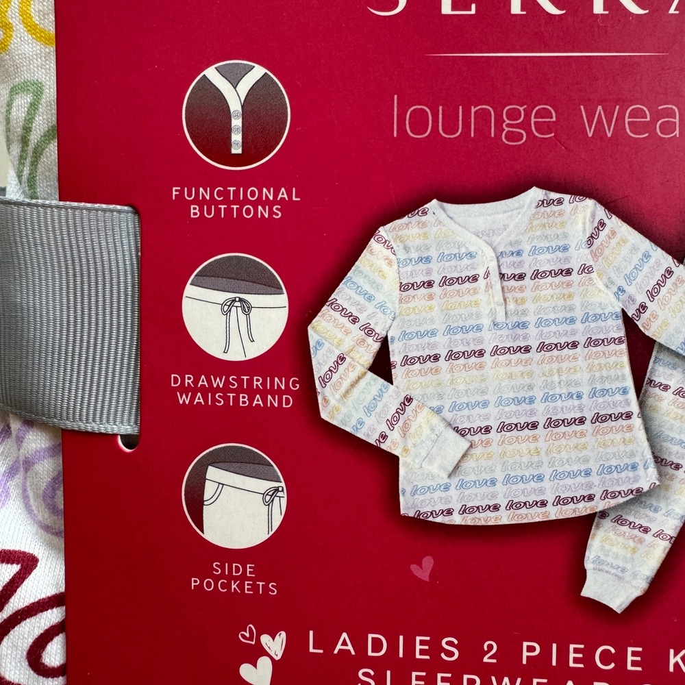 Serra Lounge Wear Womens Small Love Print Rainbow 2 Piece Knit Sleepwear Set New - Picture 5 of 8